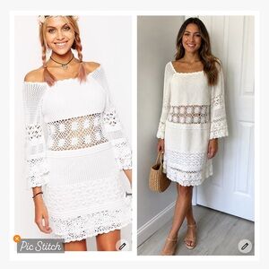 Asos White Cotton Crochet Bell Sleeve Dress